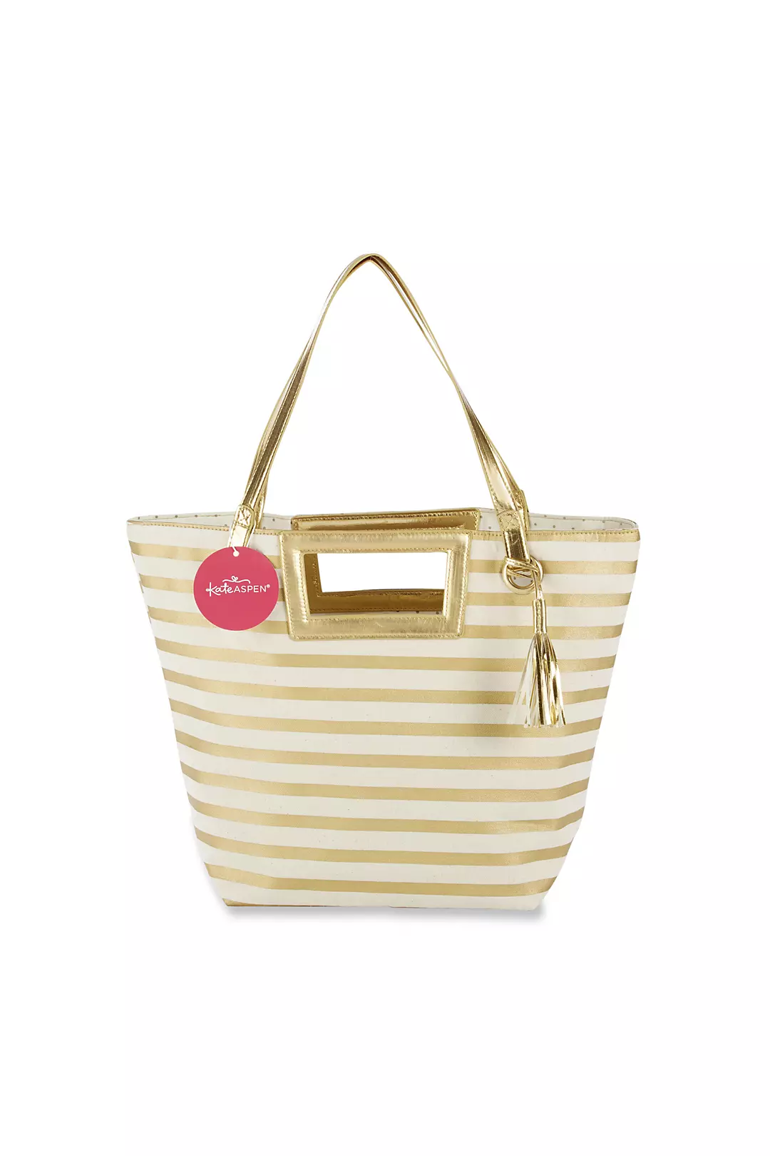 Striped Metallic Gold Canvas Tote With Tassel Image