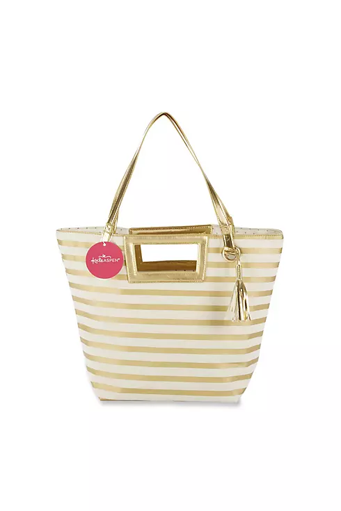 Striped Metallic Gold Canvas Tote With Tassel Image 1
