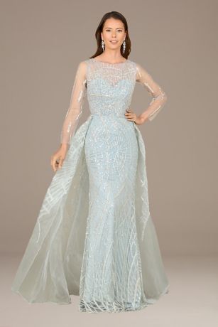 Lara Long Sleeve Organza Gown with Overskirt