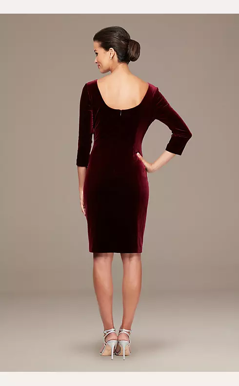 Stretch Velvet Ruched Petite Dress with Beaded Hip Image 2