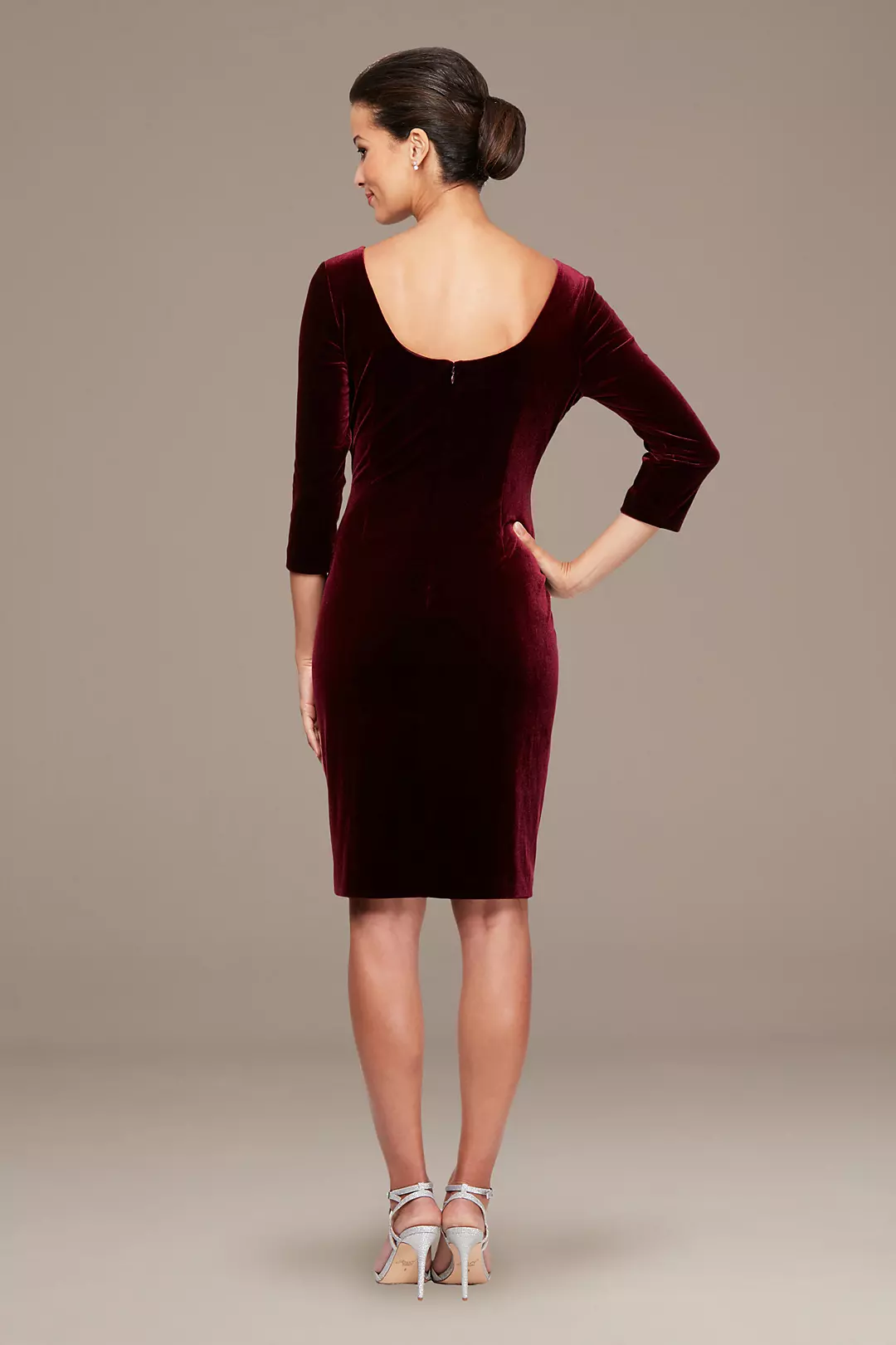 Stretch Velvet Ruched Petite Dress with Beaded Hip Image 2