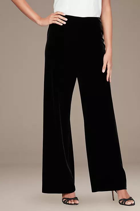 Stretch Velvet Petite Wide Leg Pants Image 1