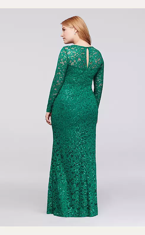 Long Sleeve Illusion Neckline Sequined Lace Dress  Image 2