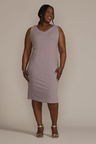 Short Beaded V-Neck Dress with Sheer Sleeve Jacket | David's Bridal