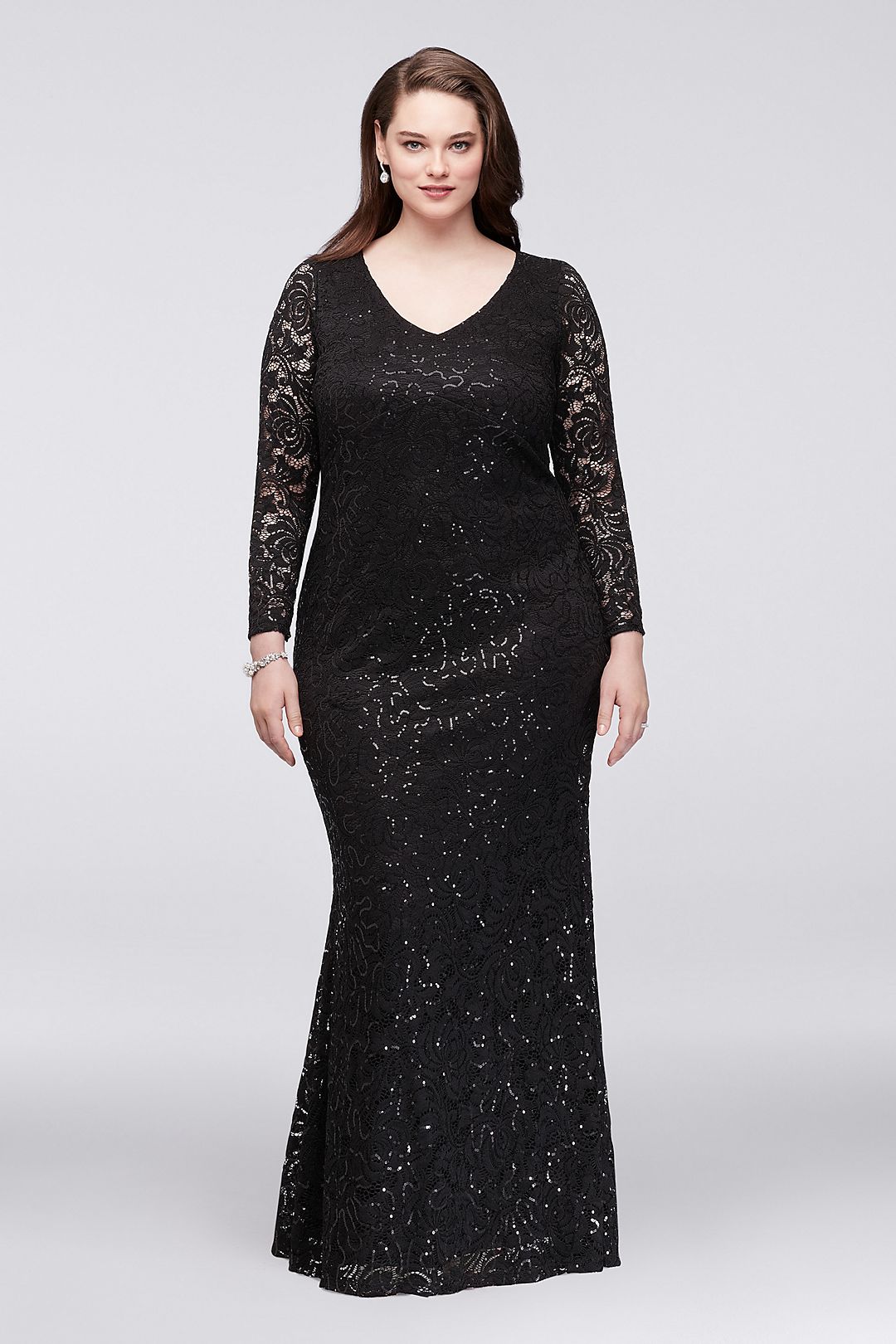 Long Sleeve Lace Plus Size Gown with Keyhole Back Image 4