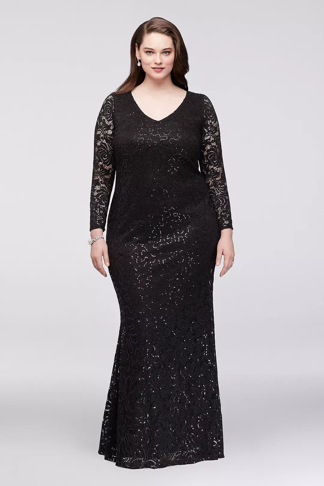Long Sleeve Lace Plus Size Gown with Keyhole Back Image