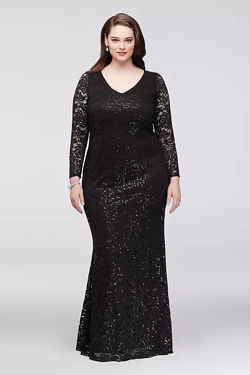 Long Sleeve Lace Plus Size Gown with Keyhole Back Image 1