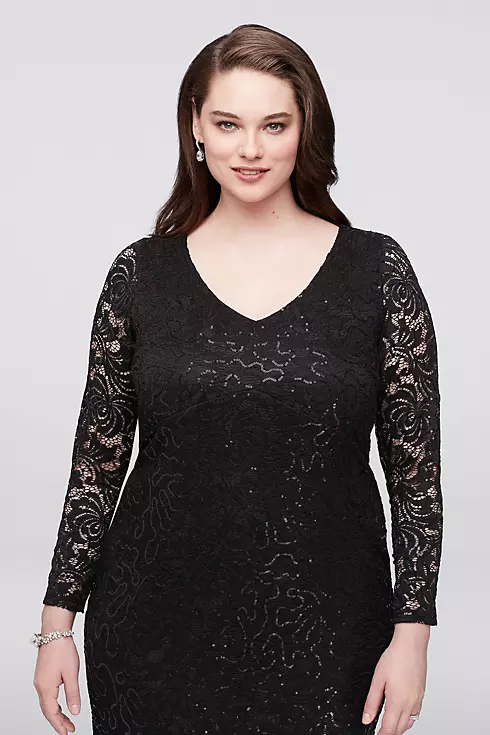 Long Sleeve Lace Plus Size Gown with Keyhole Back Image 3