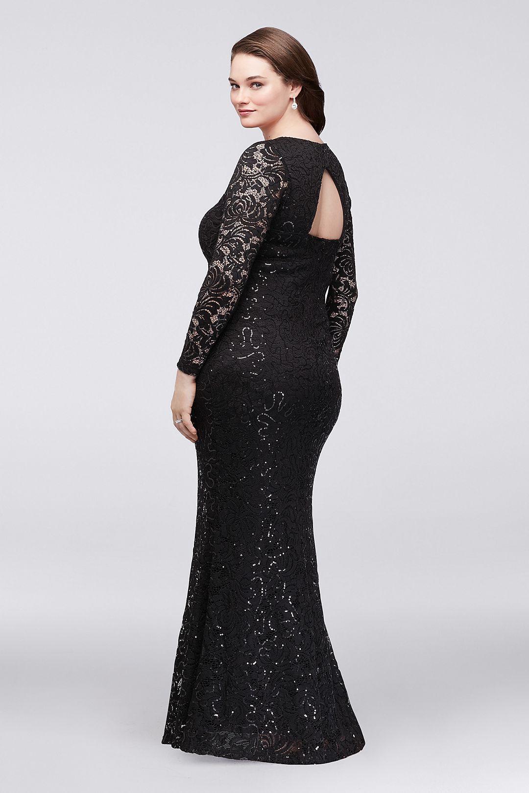 Long Sleeve Lace Plus Size Gown with Keyhole Back Image 4