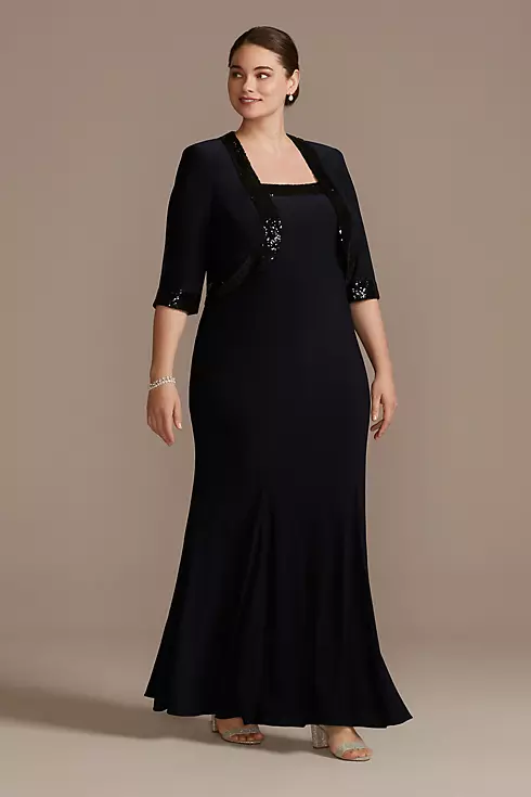 Sequin-Trimmed Plus Size Sheath Dress and Jacket Image 1