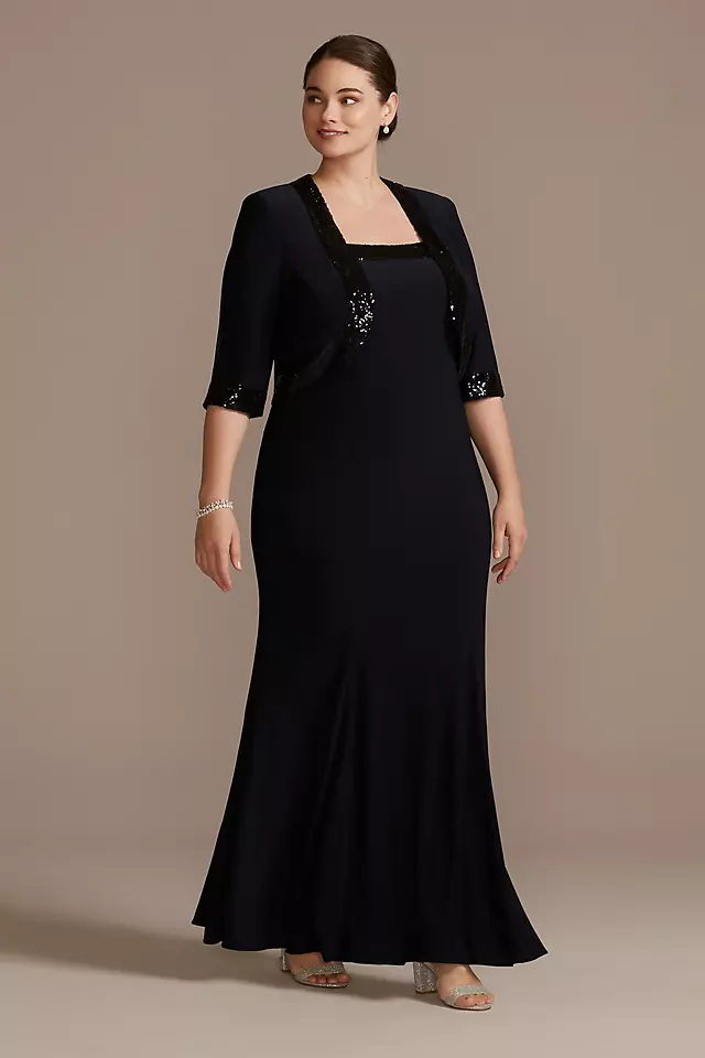 Sequin-Trimmed Plus Size Sheath Dress and Jacket Image