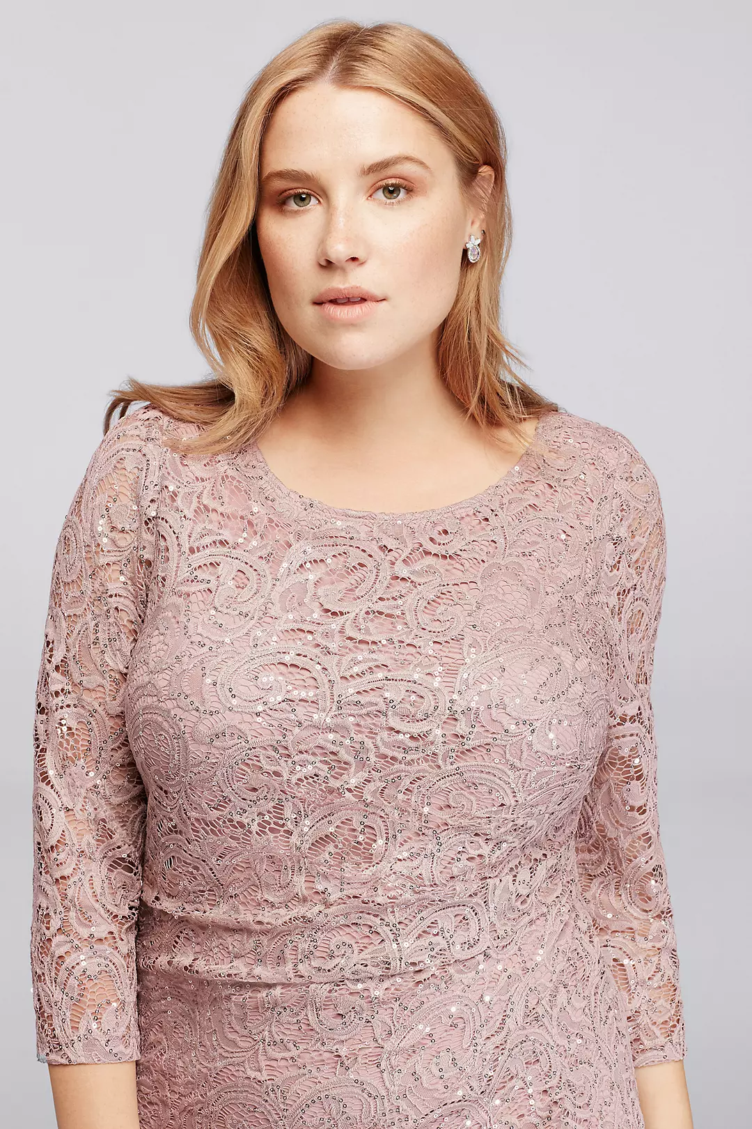 Sequin Lace Dress with 3/4 Sleeves Image 3