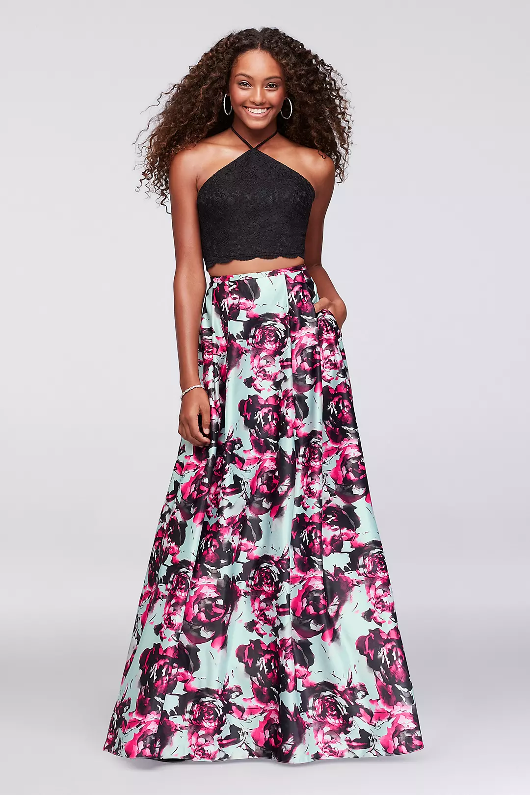 Two-Piece Dress with Printed Satin Skirt Image