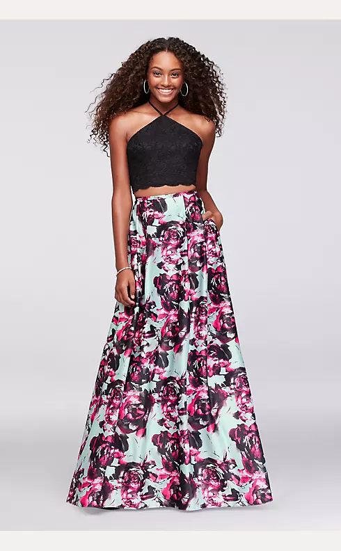Two-Piece Dress with Printed Satin Skirt Image 1