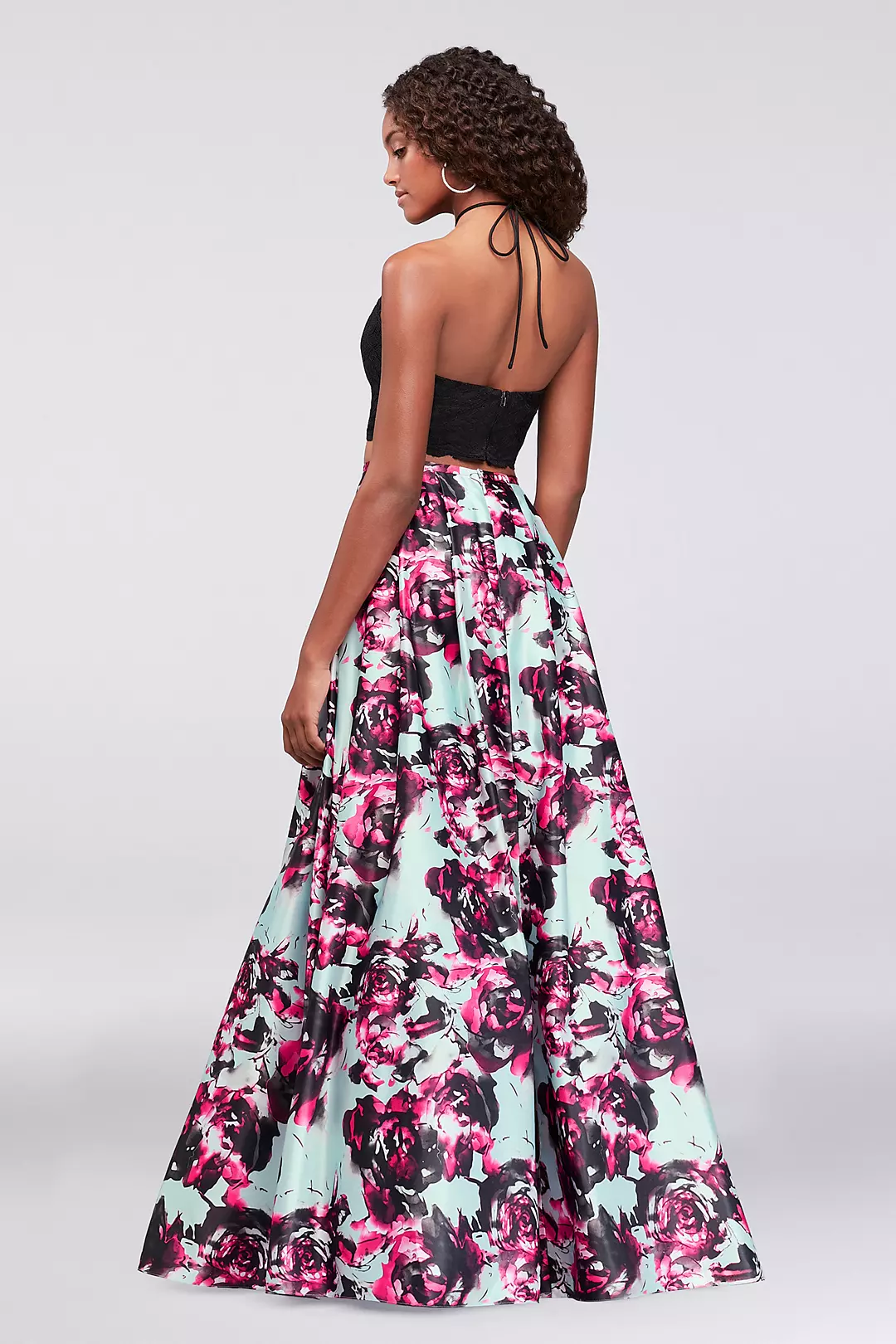 Two-Piece Dress with Printed Satin Skirt Image 2