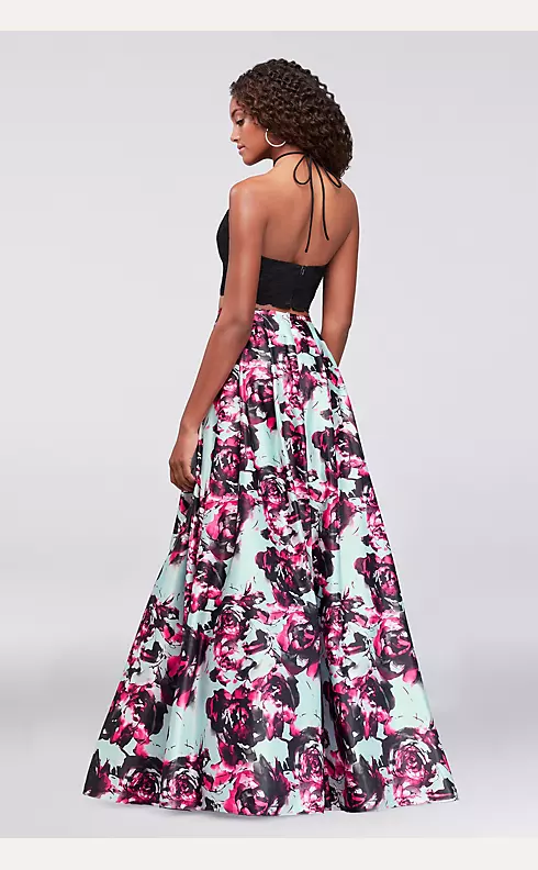 Two-Piece Dress with Printed Satin Skirt Image 2