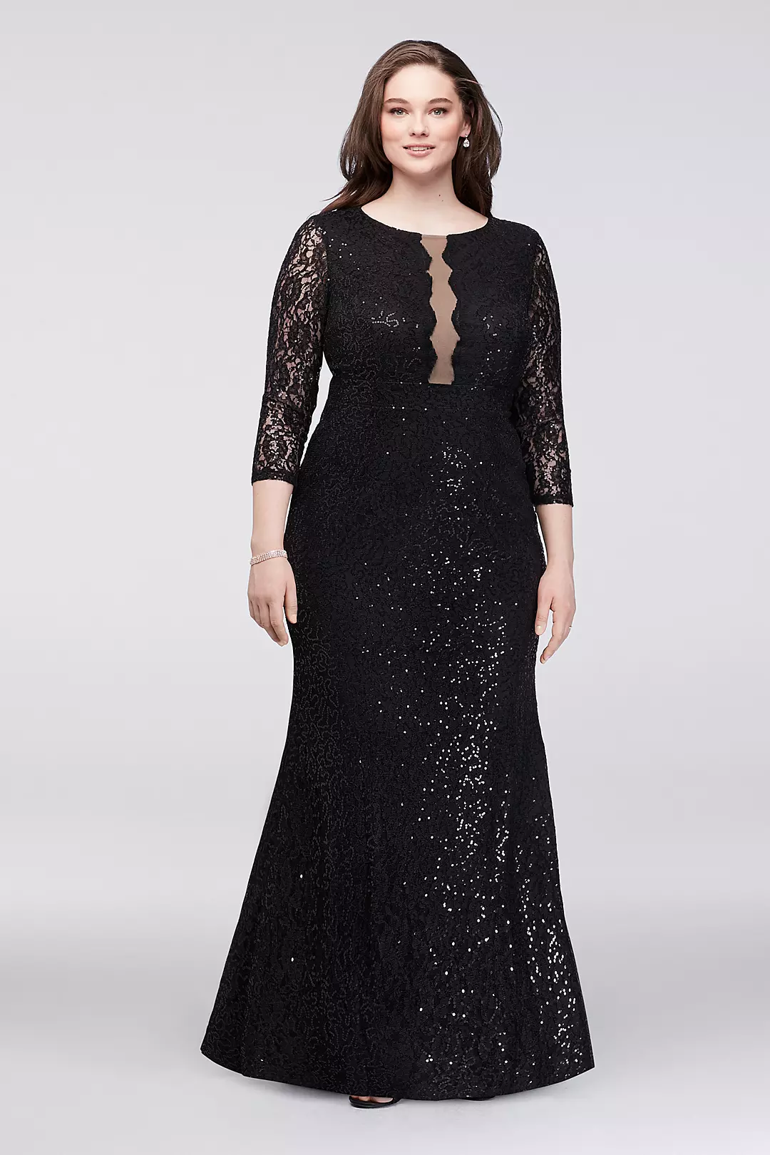 Sequined Lace Plus Size Gown with Illusion Bodice Image