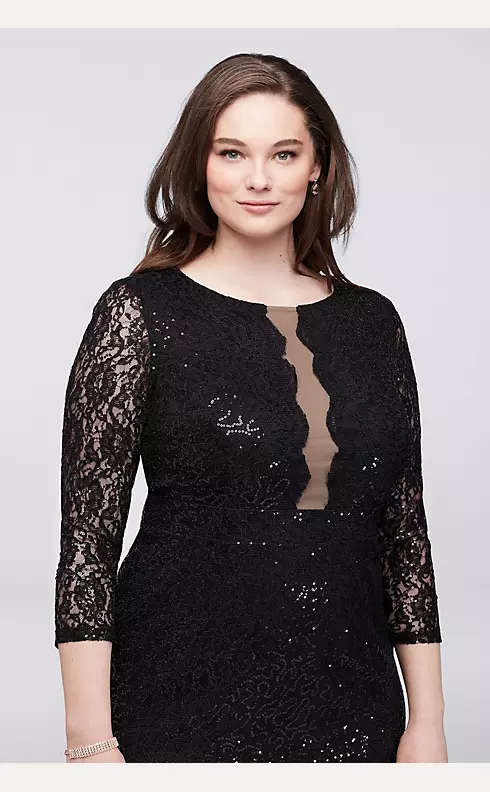 Sequined Lace Plus Size Gown with Illusion Bodice Image 3
