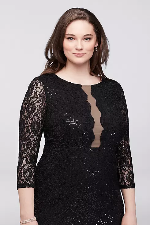 Sequined Lace Plus Size Gown with Illusion Bodice Image 3