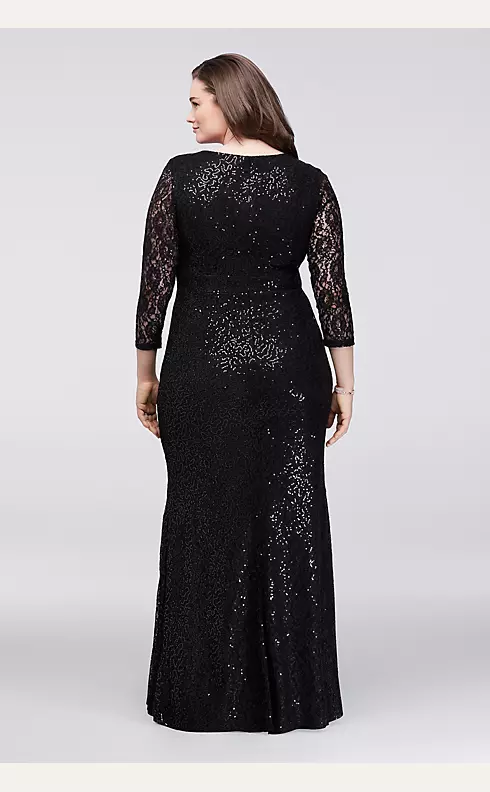 Sequined Lace Plus Size Gown with Illusion Bodice Image 2