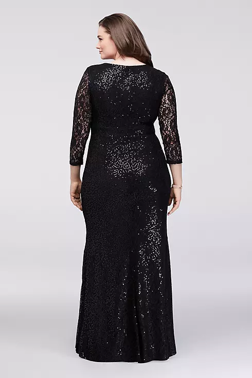 Sequined Lace Plus Size Gown with Illusion Bodice Image 2