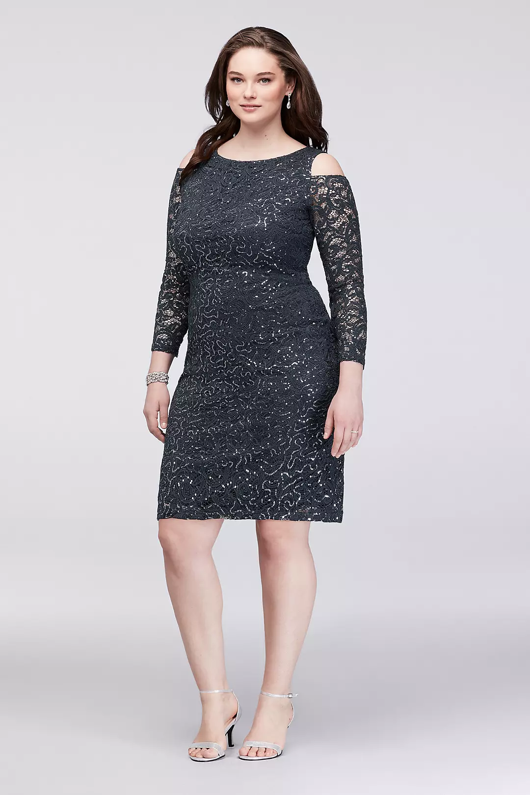 Cold-Shoulder Lace Plus Size Cocktail Dress Image