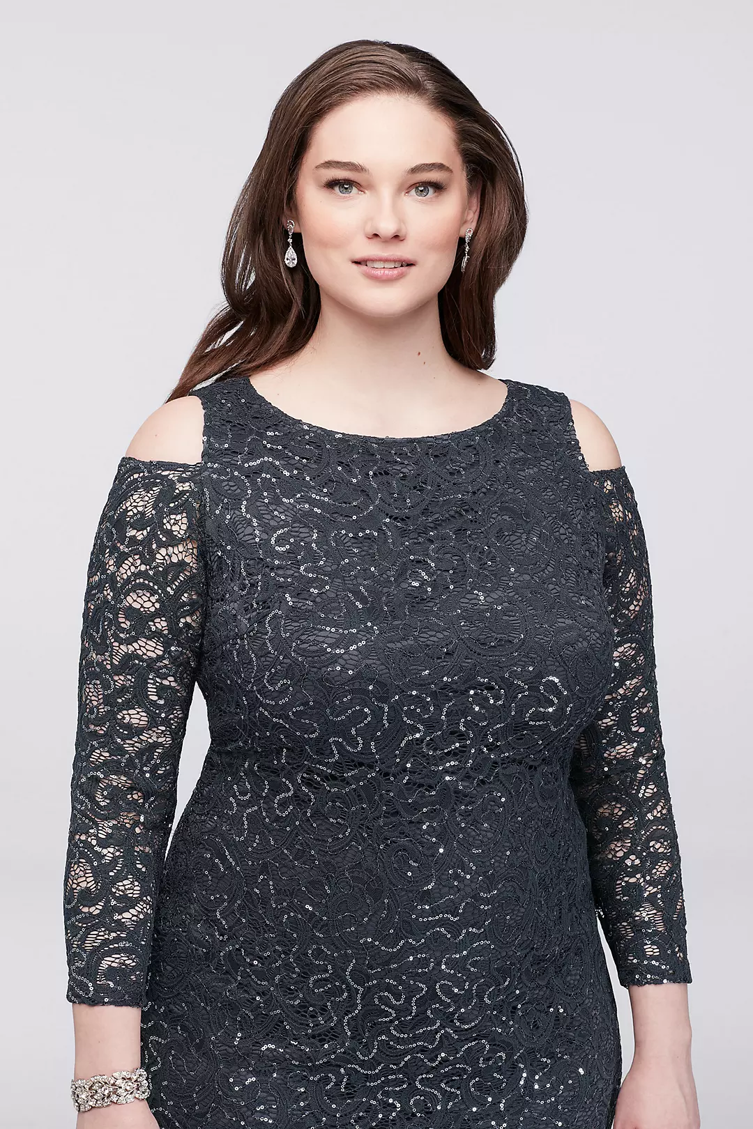 Cold-Shoulder Lace Plus Size Cocktail Dress Image 3