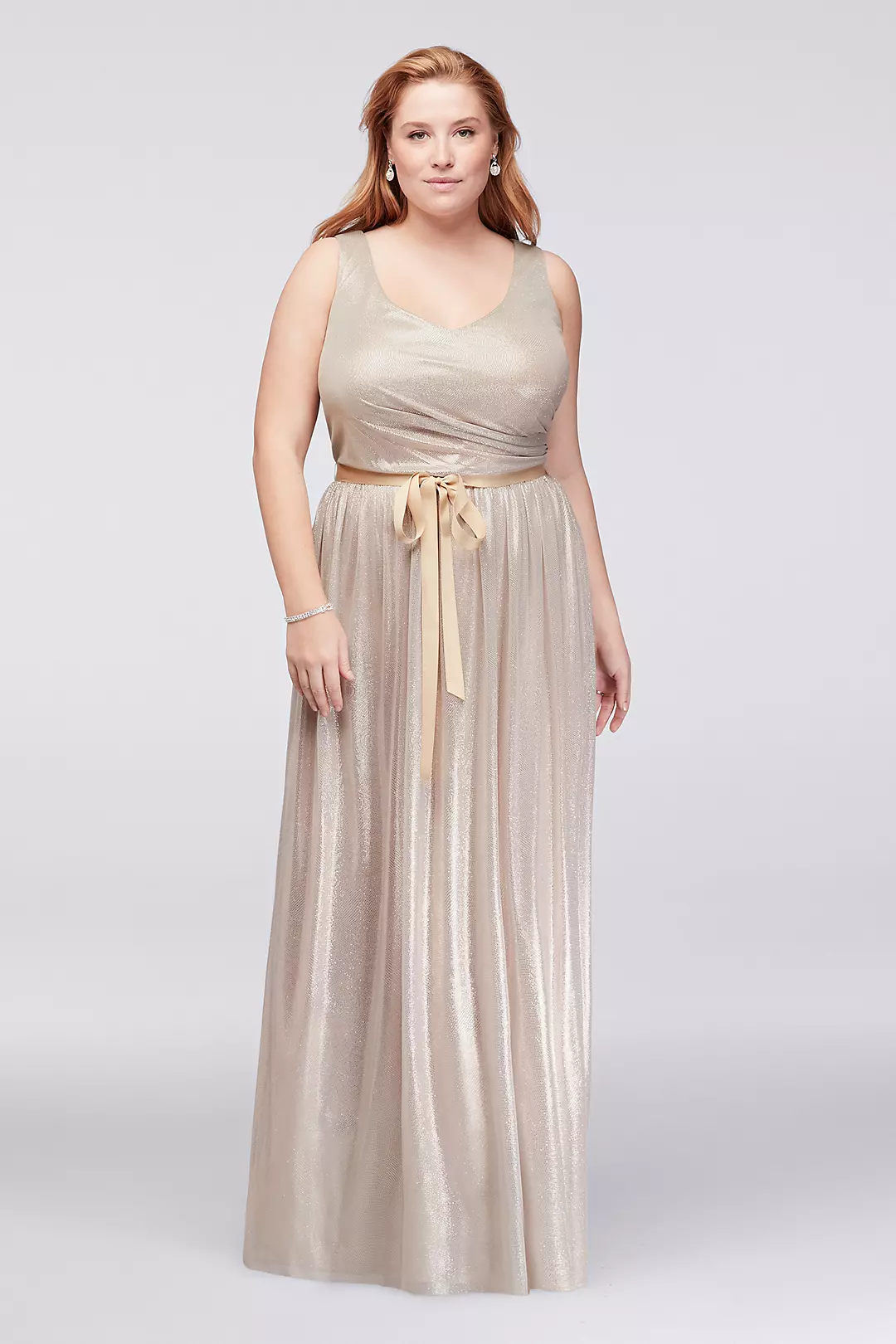 Metallic Foil Plus Size Gown with Ruched Waist Image