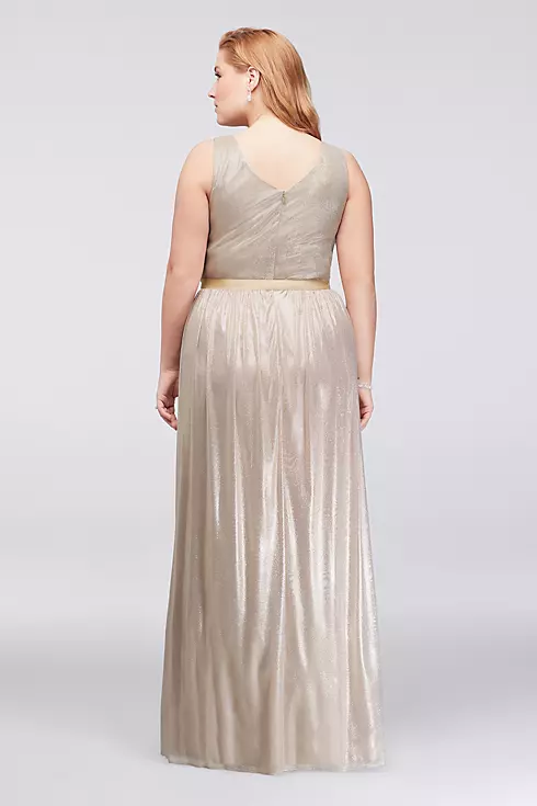 Metallic Foil Plus Size Gown with Ruched Waist Image 2