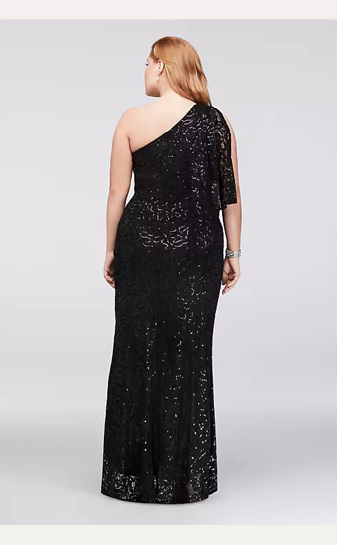 One-Shoulder Sequin Lace Plus Size Dress Image 2