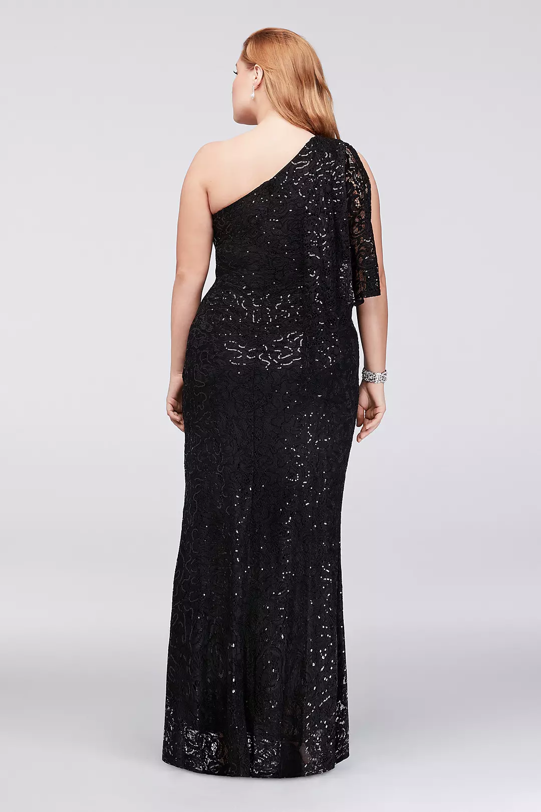 One-Shoulder Sequin Lace Plus Size Dress Image 2