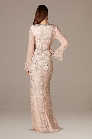 Lara Isabella Bell Sleeve Beaded Sheath Dress