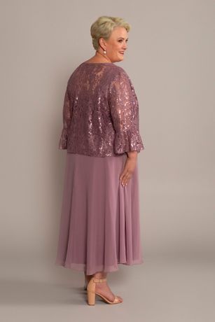 Tea-Length Lace and Chiffon A-Line Jacket Dress | David's Bridal