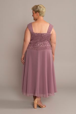 Tea-Length Lace and Chiffon A-Line Jacket Dress | David's Bridal