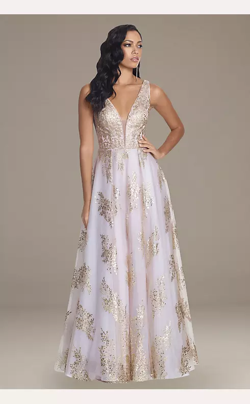 Mesh Ball Gown with Illusion Plunge Neckline | David\'s Bridal