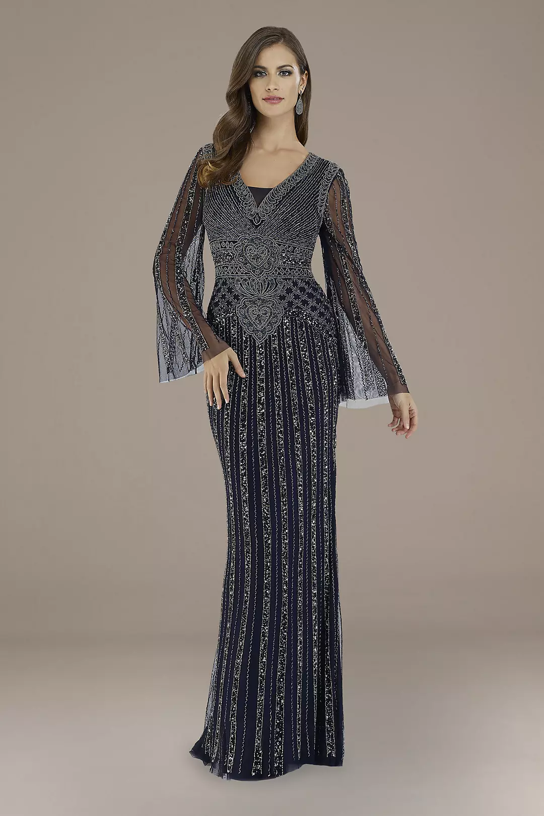 Lara Elizabeth Beaded Bell Sleeve V-Neck Gown Image