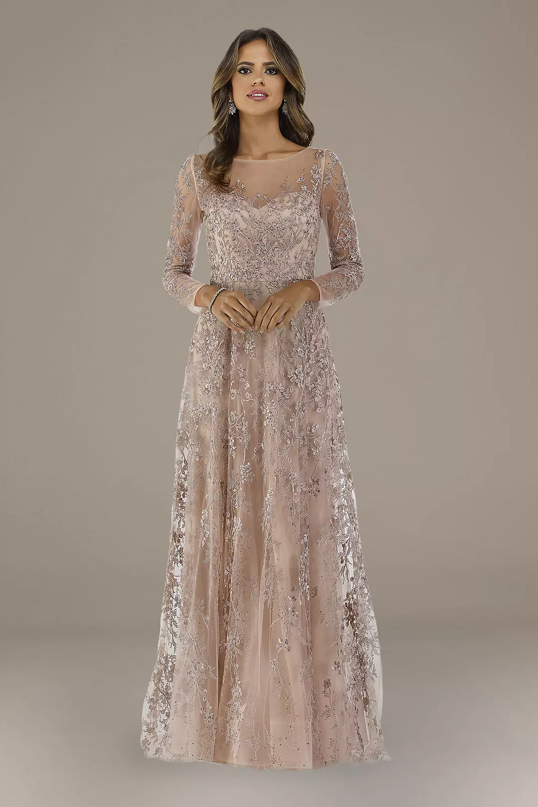 Lara Evette Lace A-Line Long Sleeve Gown Image