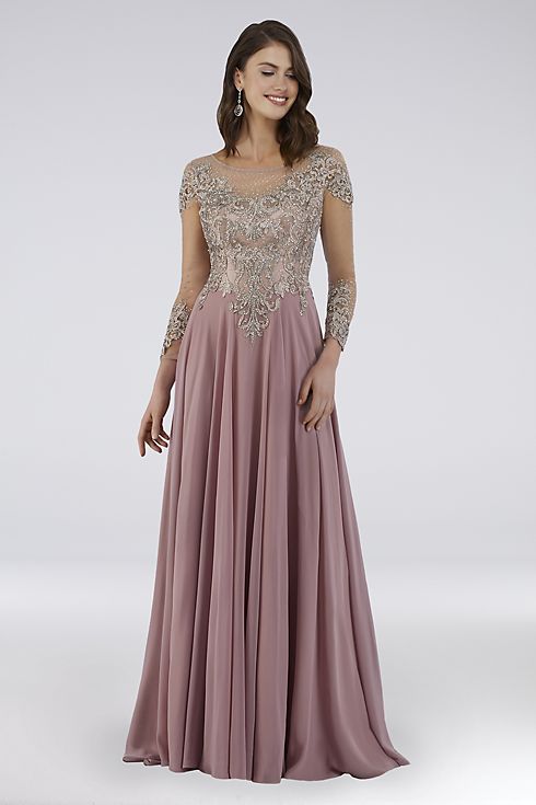 Lara Beaded A-Line Gown with Long Illusion Sleeves Image