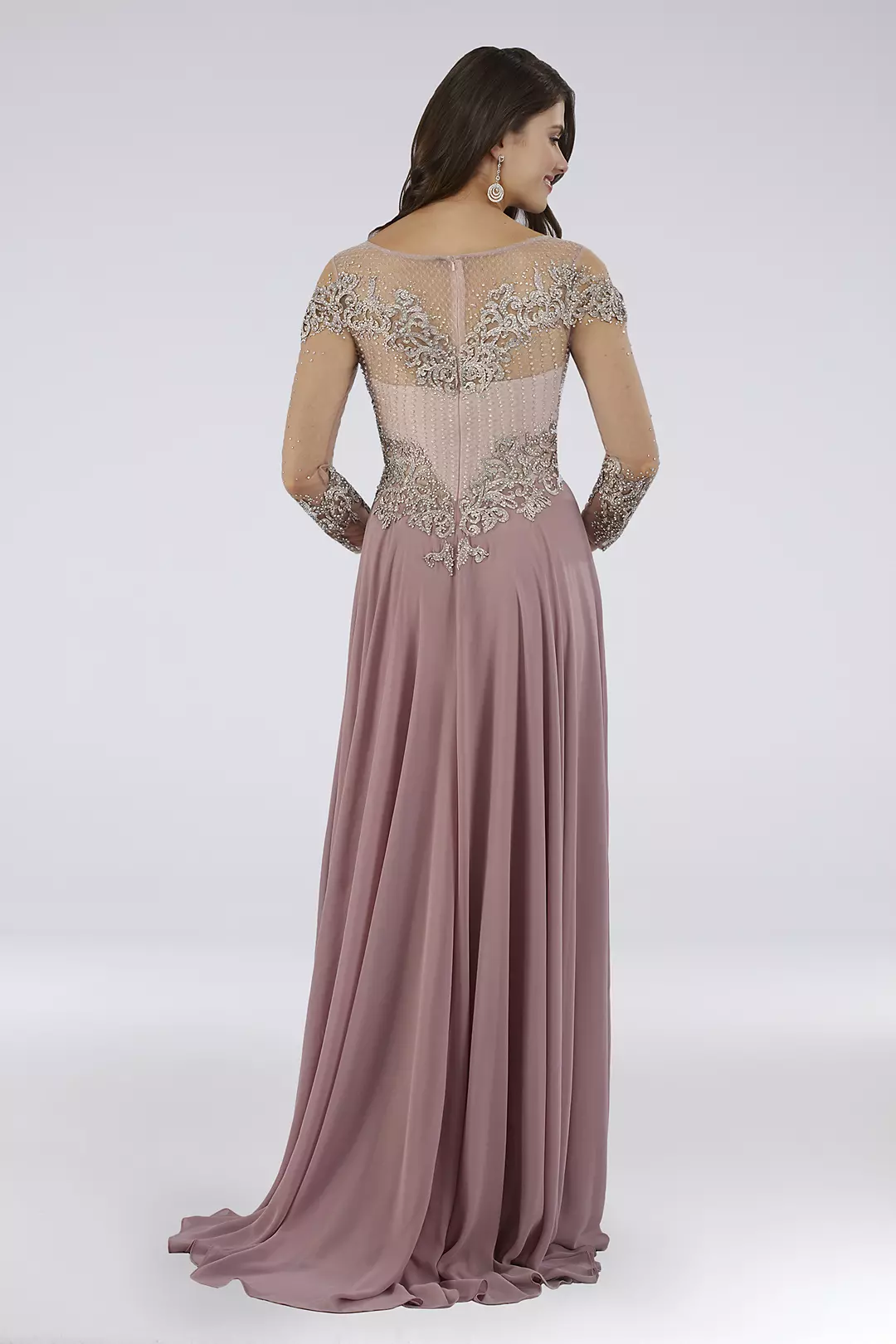 Lara Beaded A-Line Gown with Long Illusion Sleeves Image 2