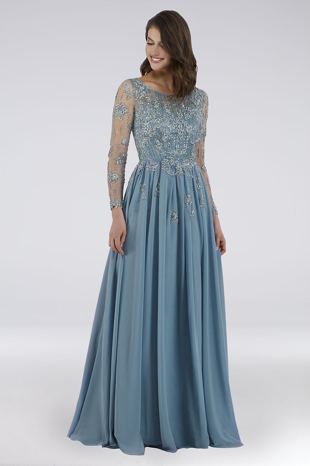 Lara Floral Applique Long Sleeve Chiffon Ball Gown Image 1