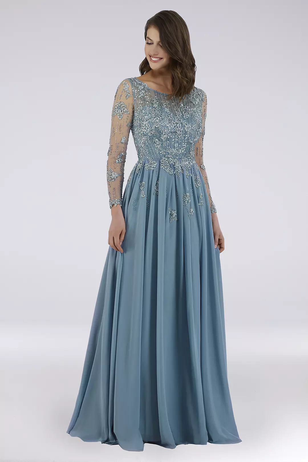 Lara Floral Applique Long Sleeve Chiffon Ball Gown Image