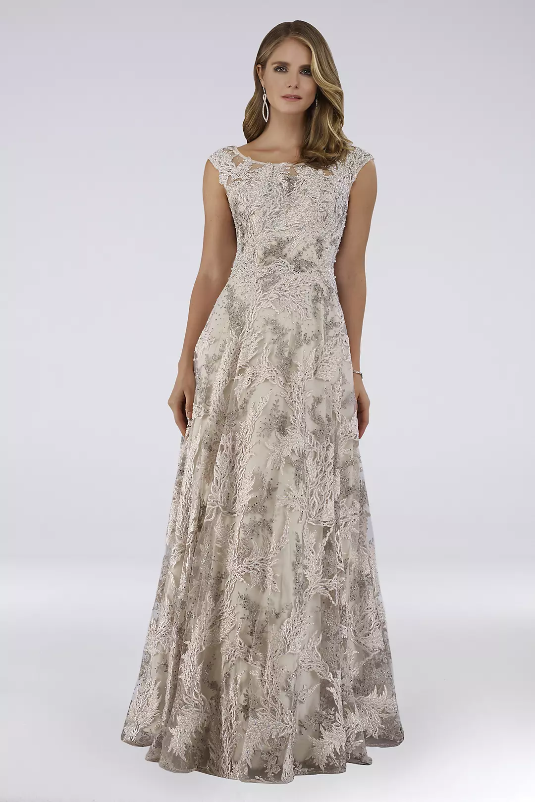 Lara Contrast Lace Scoopneck Cap Sleeve Ball Gown Image