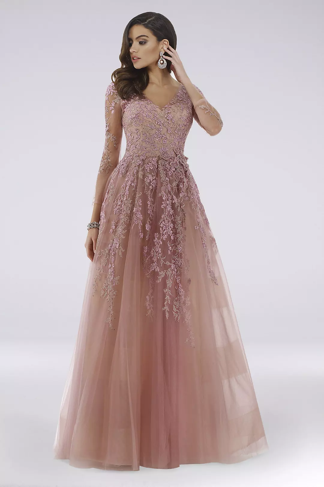 Lara Davi Floral Applique Lace Ball Gown Image