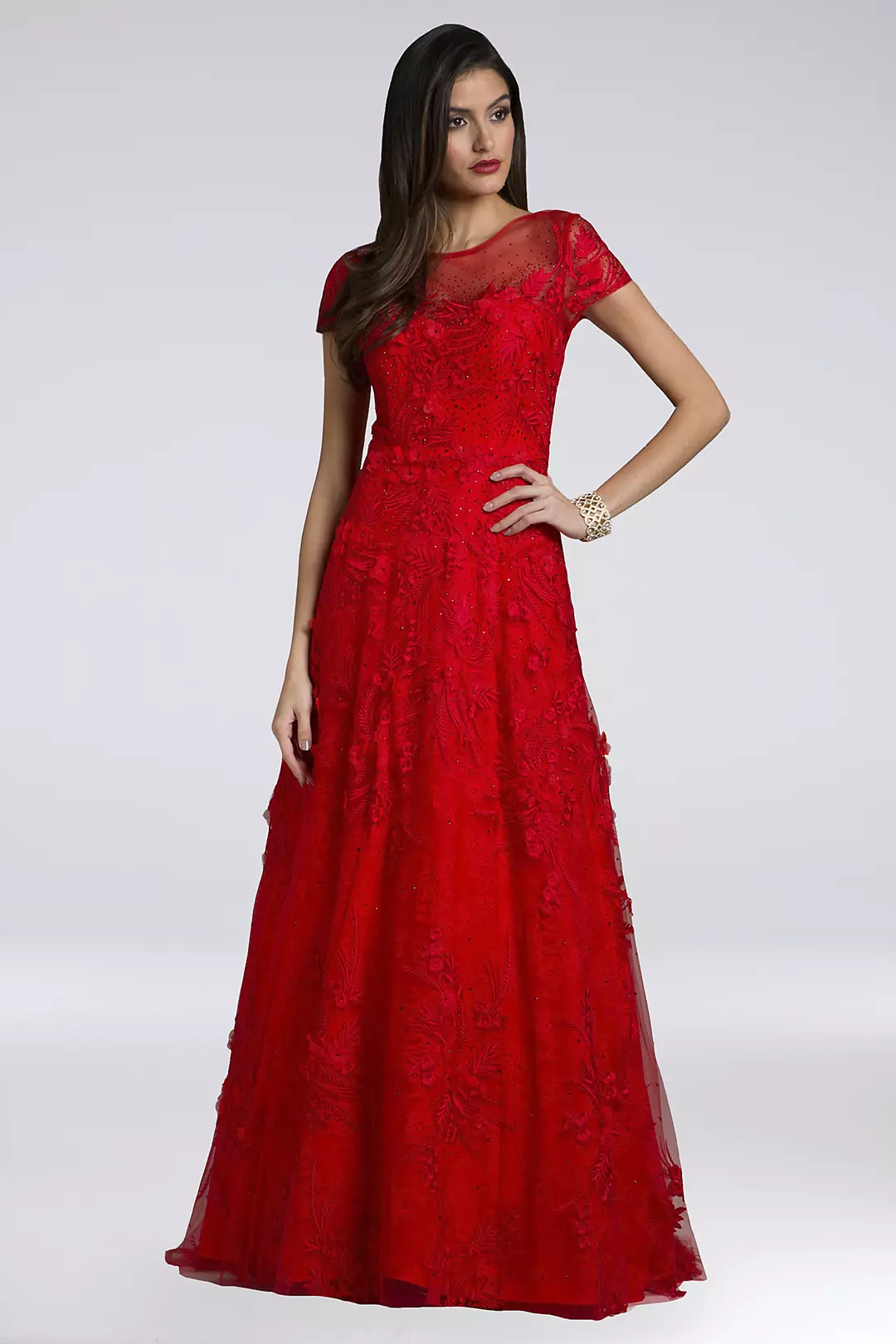 Lara Arissa Short Sleeve Floral Lace Ball Gown Image