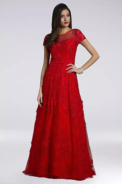 Lara Arissa Short Sleeve Floral Lace Ball Gown Image 1