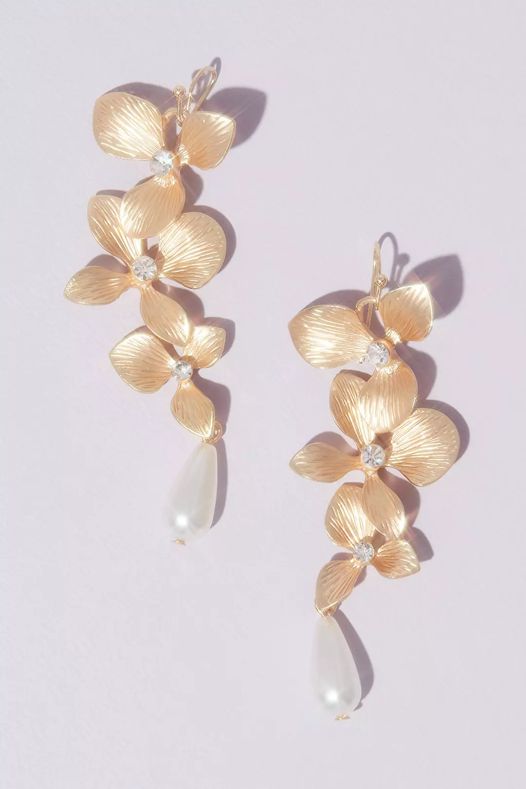 Dangling Floral Drop Earrings with Teardrop Pearls Image