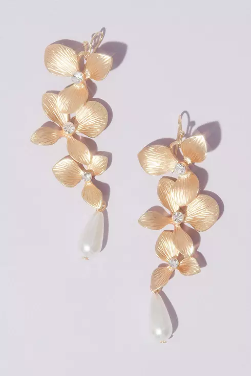 Dangling Floral Drop Earrings with Teardrop Pearls Image 1