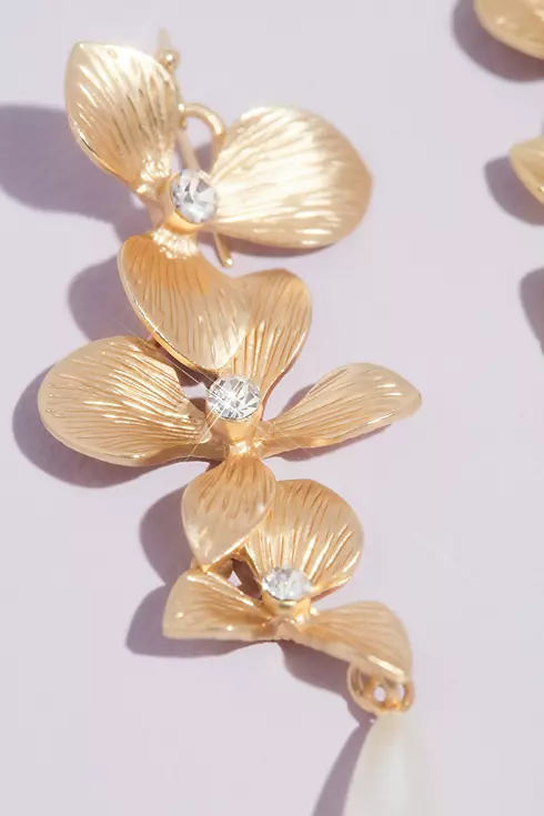 Dangling Floral Drop Earrings with Teardrop Pearls Image 2
