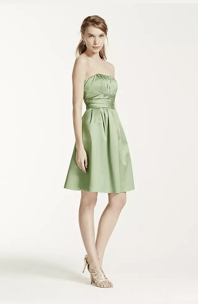 Cotton Sateen Short Strapless Ruched Dress  Image 5