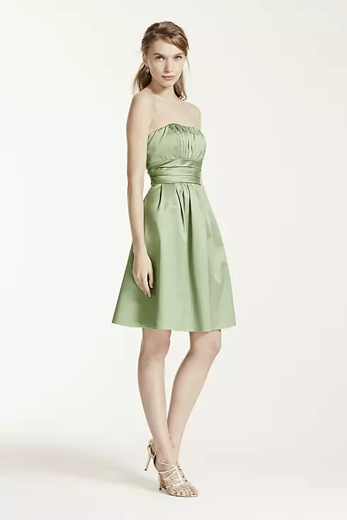 Cotton Sateen Short Strapless Ruched Dress  Image 5